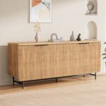 68" Scandinavian Sideboard Buffet Cabinet with LED, Yellow - 图片 3
