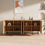 68" Scandinavian Sideboard Buffet Cabinet with LED, Yellow - 图片 4