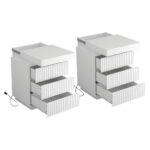 (Set of 2) White Nightstand Set of 2 with Charging Station & LED Lights, Fluted Wave Panel Bedside Table with Sliding Top Hidden Storage, Night Stand for Bedroom Living Room - 图片 3