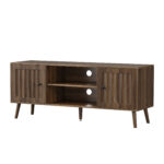 55-Inch Wooden TV Cabinet with Vertical Groove Doors, Adjustable Shelves, Entertainment Center with Storage, Walnut - 图片 2