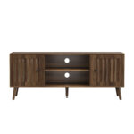 55-Inch Wooden TV Cabinet with Vertical Groove Doors, Adjustable Shelves, Entertainment Center with Storage, Walnut - 图片 3