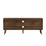 55-Inch Wooden TV Cabinet with Vertical Groove Doors, Adjustable Shelves, Entertainment Center with Storage, Walnut - 图片 4