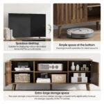 55-Inch Wooden TV Cabinet with Vertical Groove Doors, Adjustable Shelves, Entertainment Center with Storage, Walnut - 图片 6
