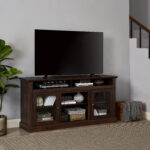 Modern TV Stand for up to 65 Inch TVs, Entertainment Center Farmhouse TV Cabinet Media Console Table with Glass Doors for Living Room, Brown