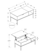 42" Rectangular Lift-Top Coffee Table, Grey with Black Metal Base - Image 4