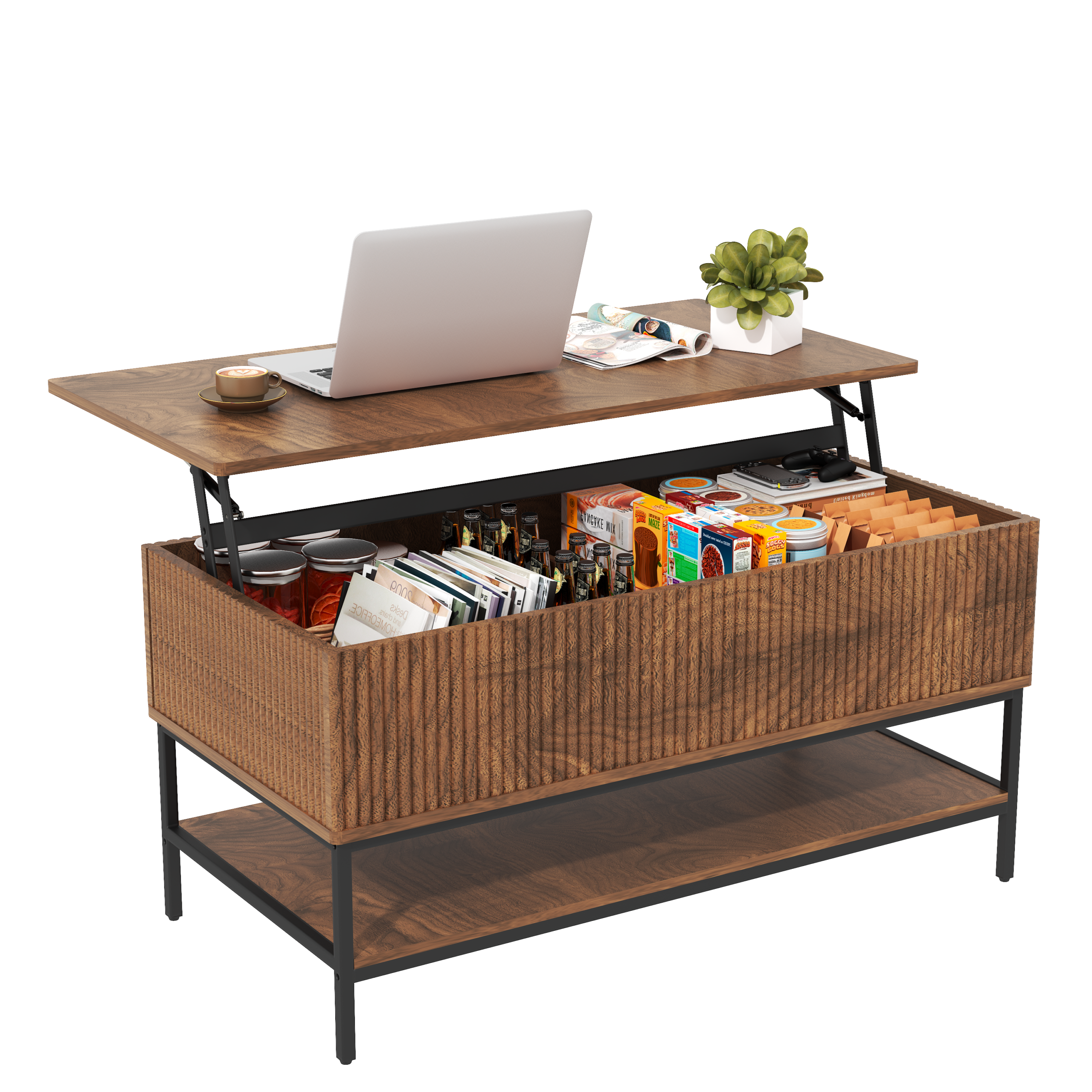 T2398P411963_0 39.4" Farmhouse Lift Top Coffee Table with Hidden Storage, Rustic Brown - Image 1
