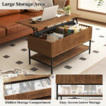 39.4" Farmhouse Lift Top Coffee Table with Hidden Storage, Rustic Brown - Image 2
