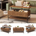 39.4" Farmhouse Lift Top Coffee Table with Hidden Storage, Rustic Brown - Image 3