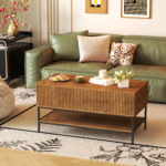 39.4" Farmhouse Lift Top Coffee Table with Hidden Storage, Rustic Brown - Image 7