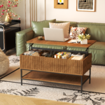 39.4" Farmhouse Lift Top Coffee Table with Hidden Storage, Rustic Brown - Image 9